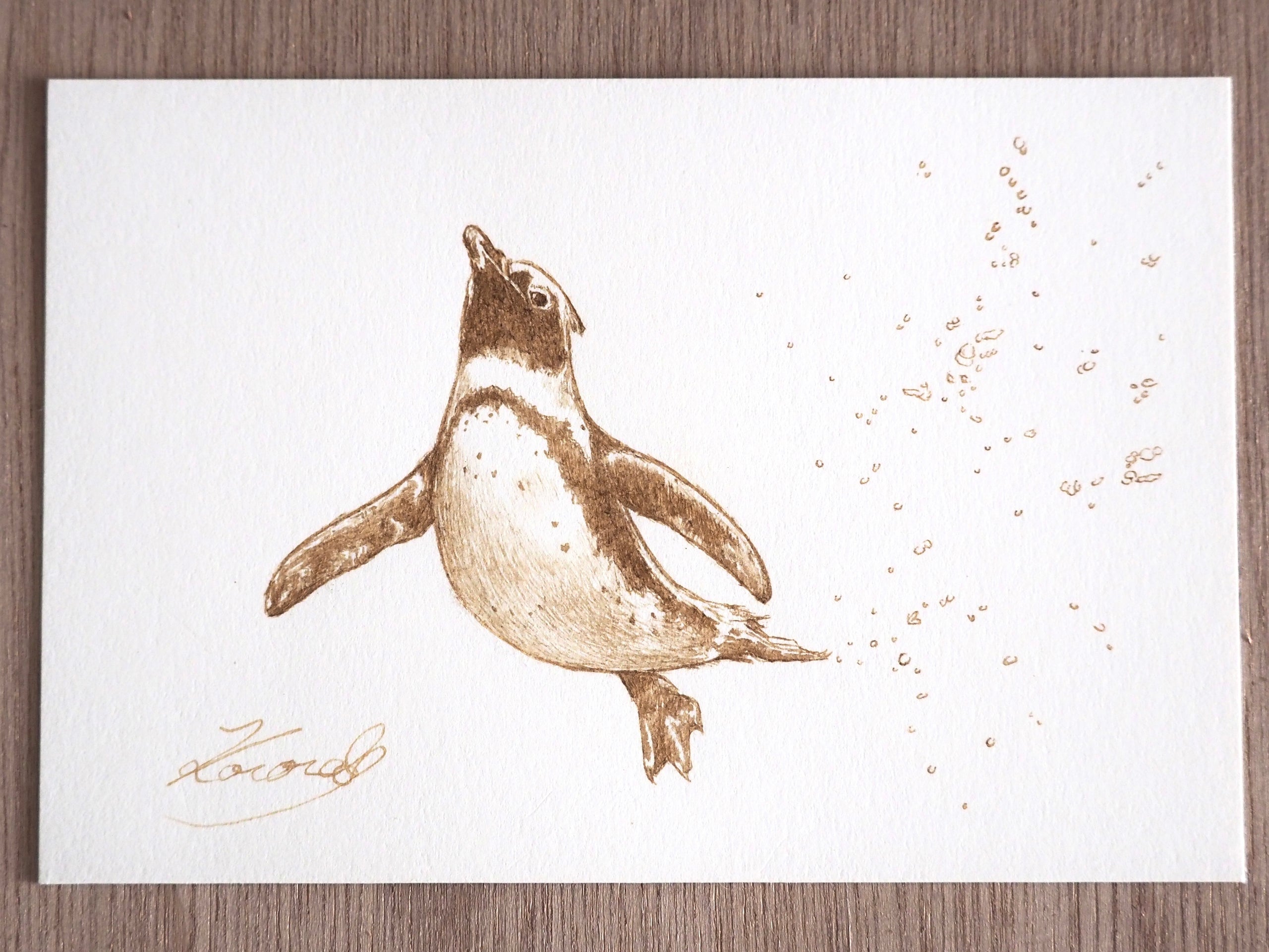 珈琲 エスプレッソで描くアート オンラインギャラリー インテリア 優雅に泳ぐペンギン Penguin 画家 K O C O R O